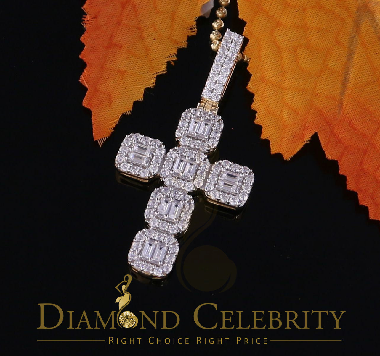 DiamondCelebritees Yellow Sterling Silver Cross Fashion Pendant with 2.96ct Cubic Zirconia Stone