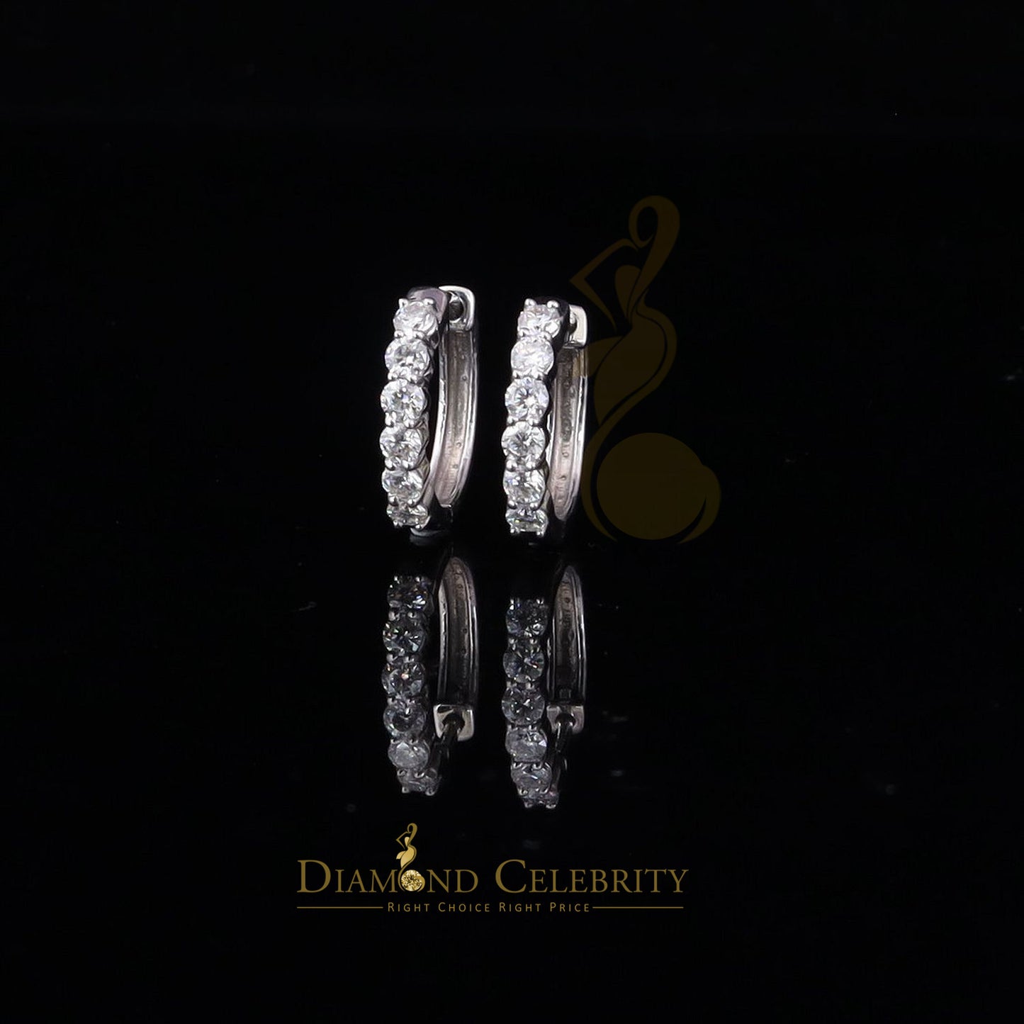 Diamondcelebritees Men's/Women's 925 Silver 1.50ct VVS 'D' Moissanite 1 row Stones Hoop Earrings