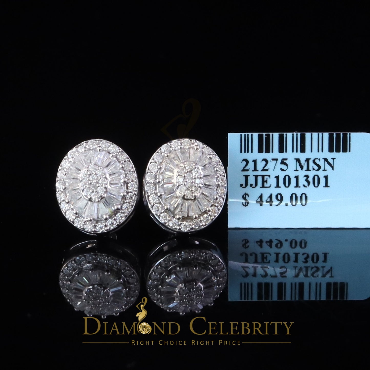 Diamondcelebritees 925 White Silver 1.00ct VVS 'D' Moissanite Oval Stud Earring Men's/Womens
