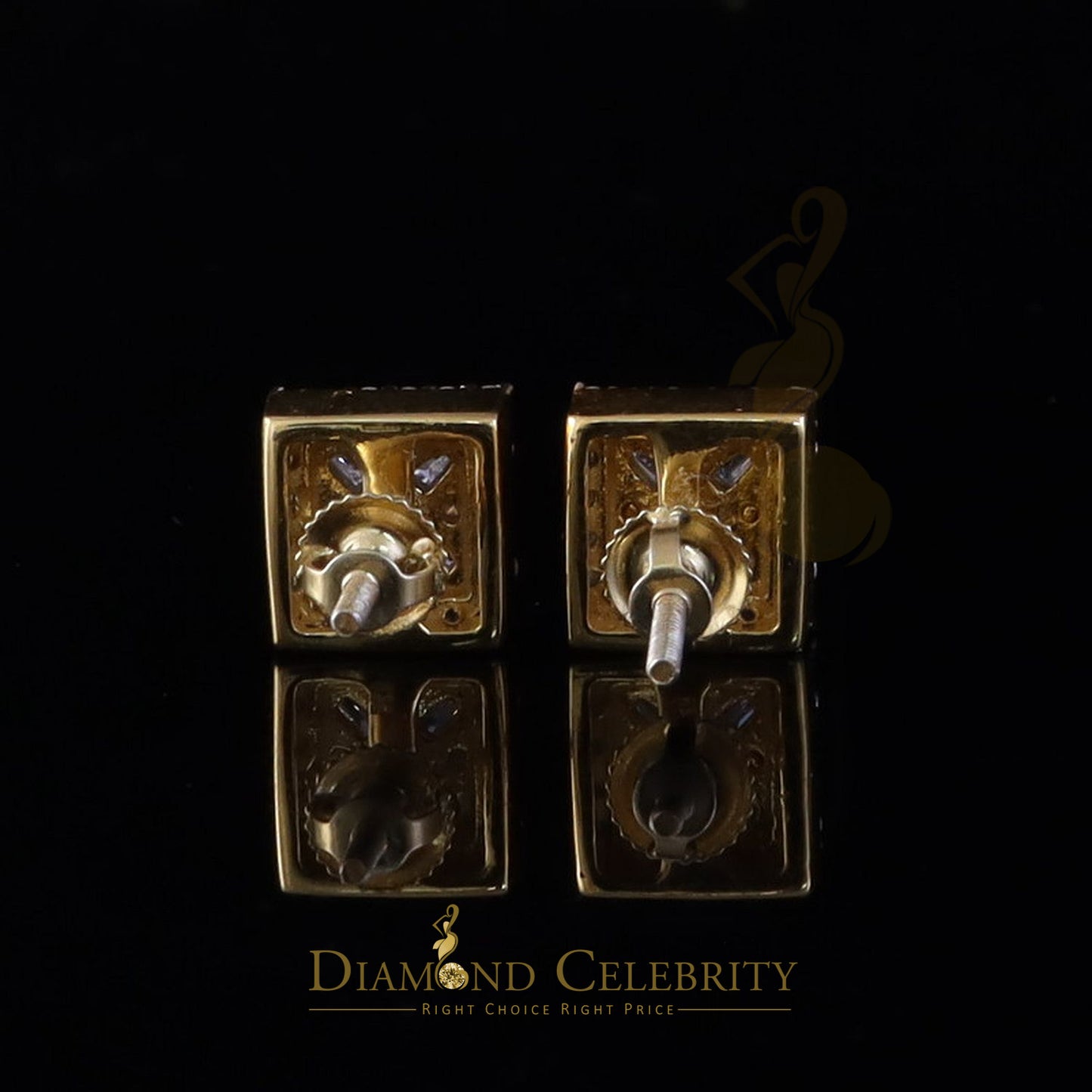 DiamondCelebritees New Women's/Men's 925 Silver Yellow 0.75ct VVS D Moissanite Square Stud Earrings