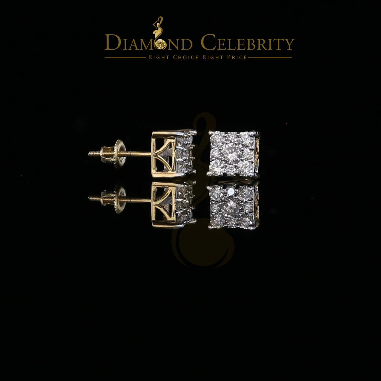 DiamondCelebritees 10K Real Yellow Gold Real Diamond 0.75CT Men's/Women's Stud Square Earring