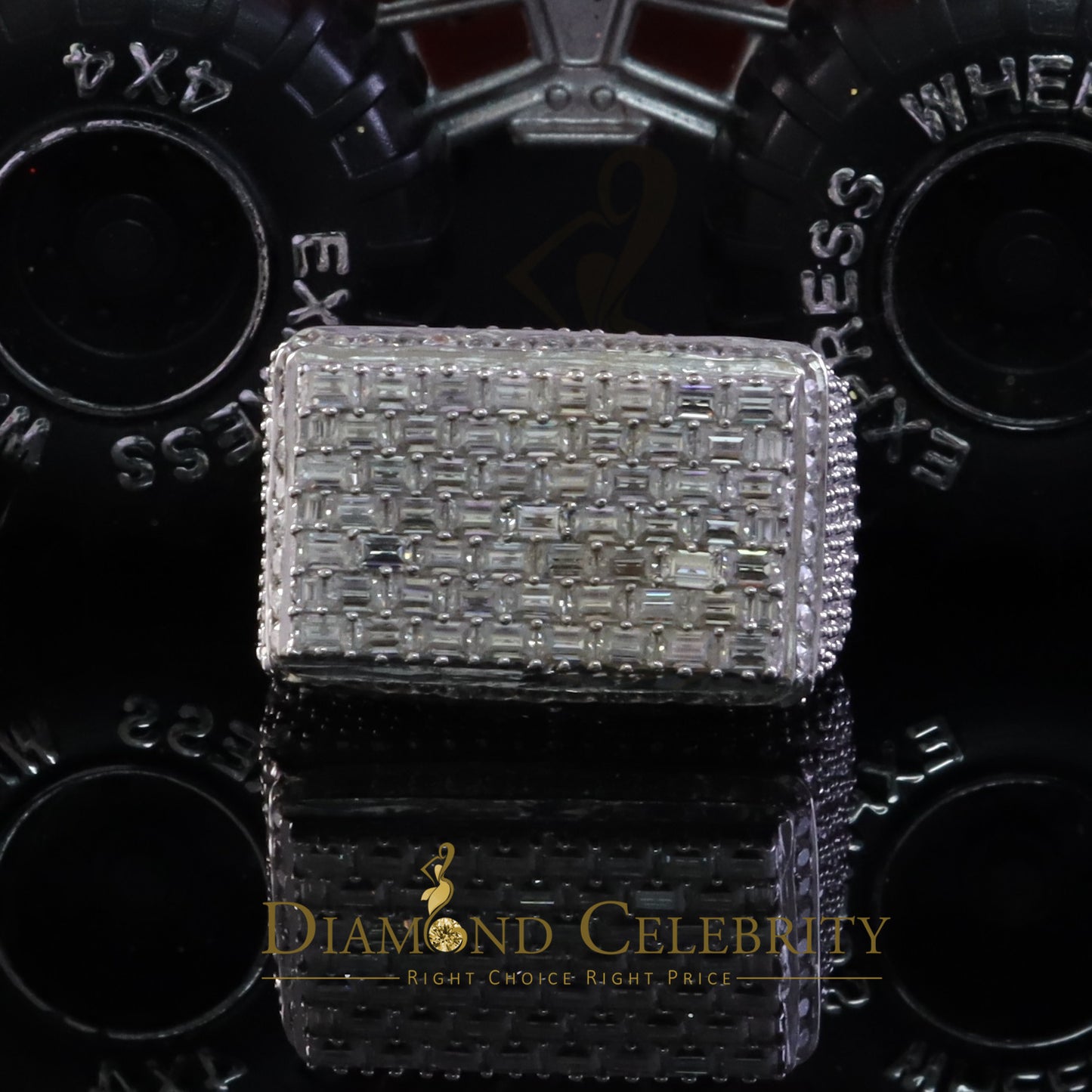 DiamondCelebritees Rectangle Rings Size 10 for Men's 925 White Silver 6.50ct VVS 'D' Moissanite