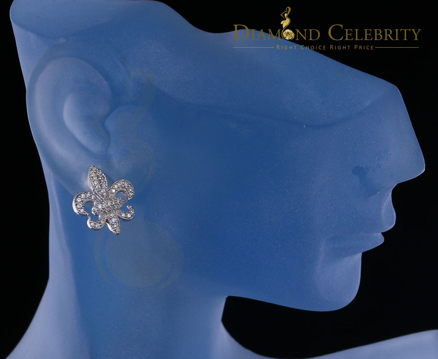 DiamondCelebritees Fleur de Lis White 925 Silver Screw Back 0.96ct Cubic Zirconia Women's Earrings