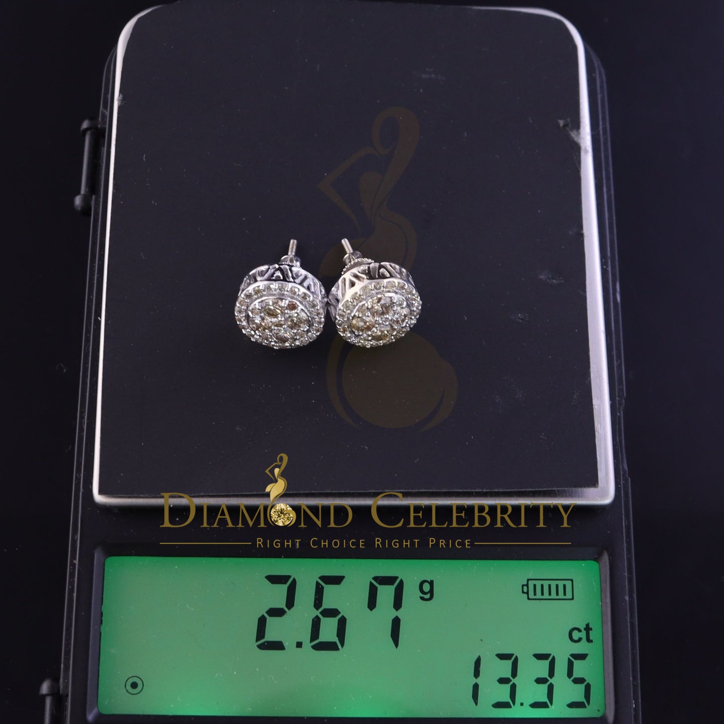 DiamondCelebritees10K Real White Gold Real Diamond 1.25CT Men's/Women's Stud Round Earring