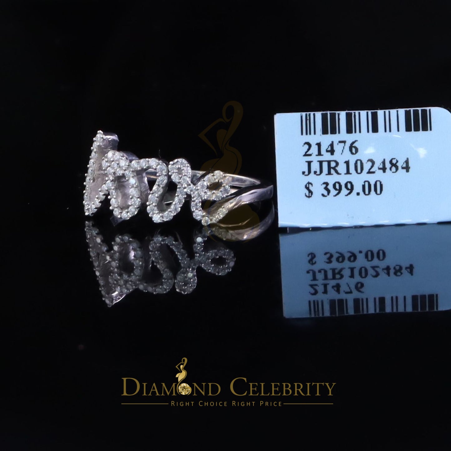 DiamondCelebritees 'Love' Rings SZ 7 for Women White 925 Sterling Silver 0.33ct VVS 'D' Moissanite