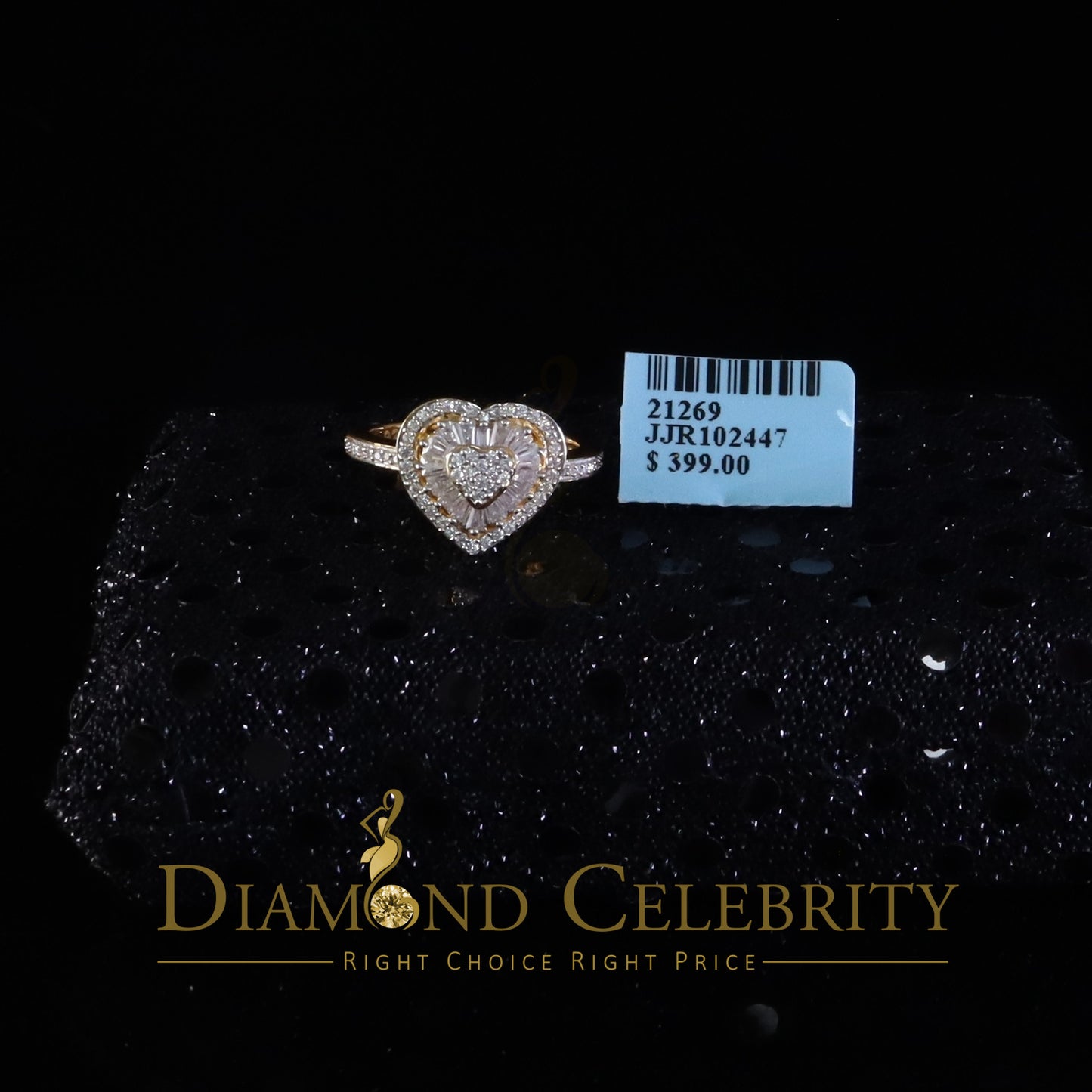 DiamondCelebritees Moissanite 925 Yellow Silver 1.00ct VVS 'D' Baguette Heart Rings Women's Size 7