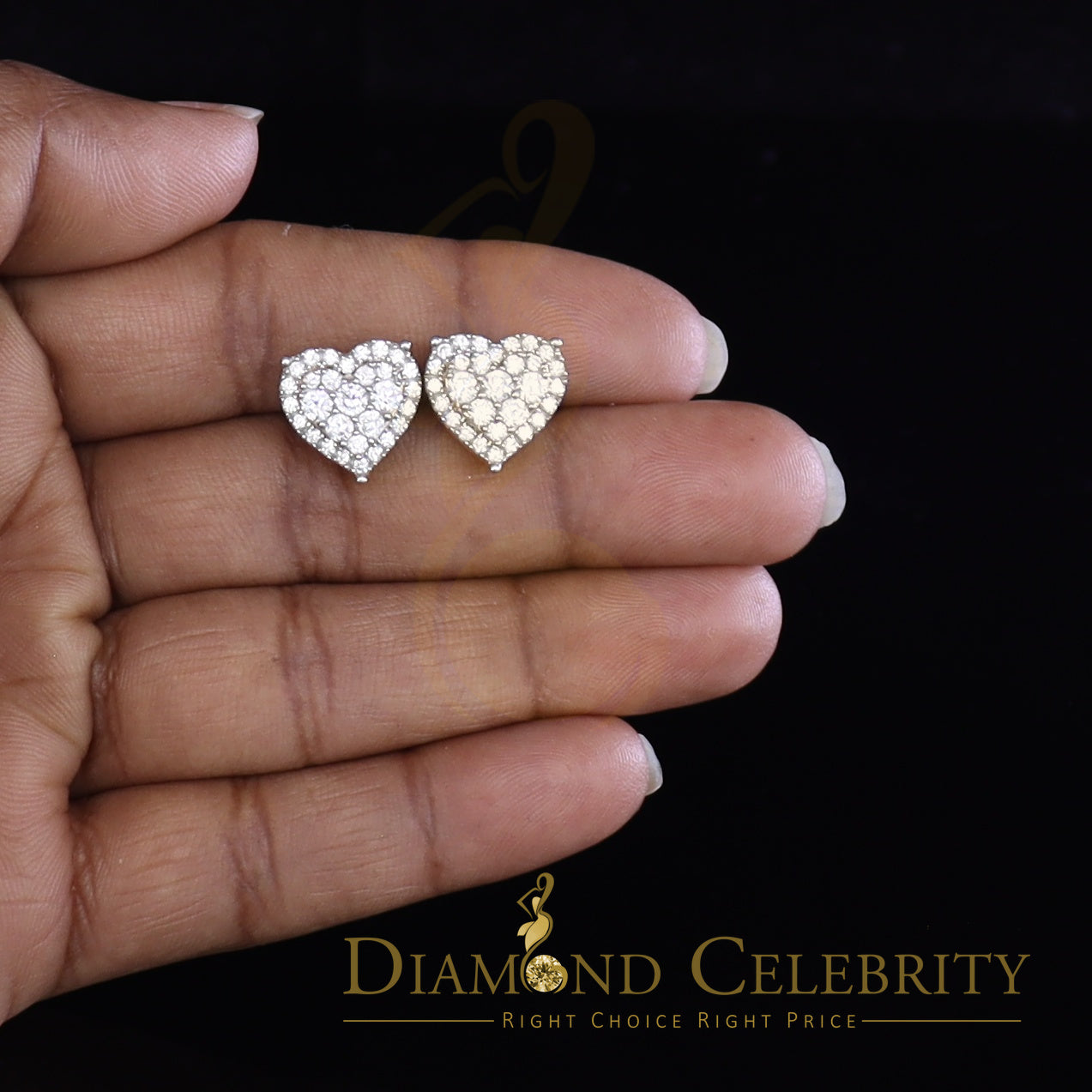 925 Sterling Yellow Silver 2.68ct Cubic Zirconia Heart Women's Stud Earrings