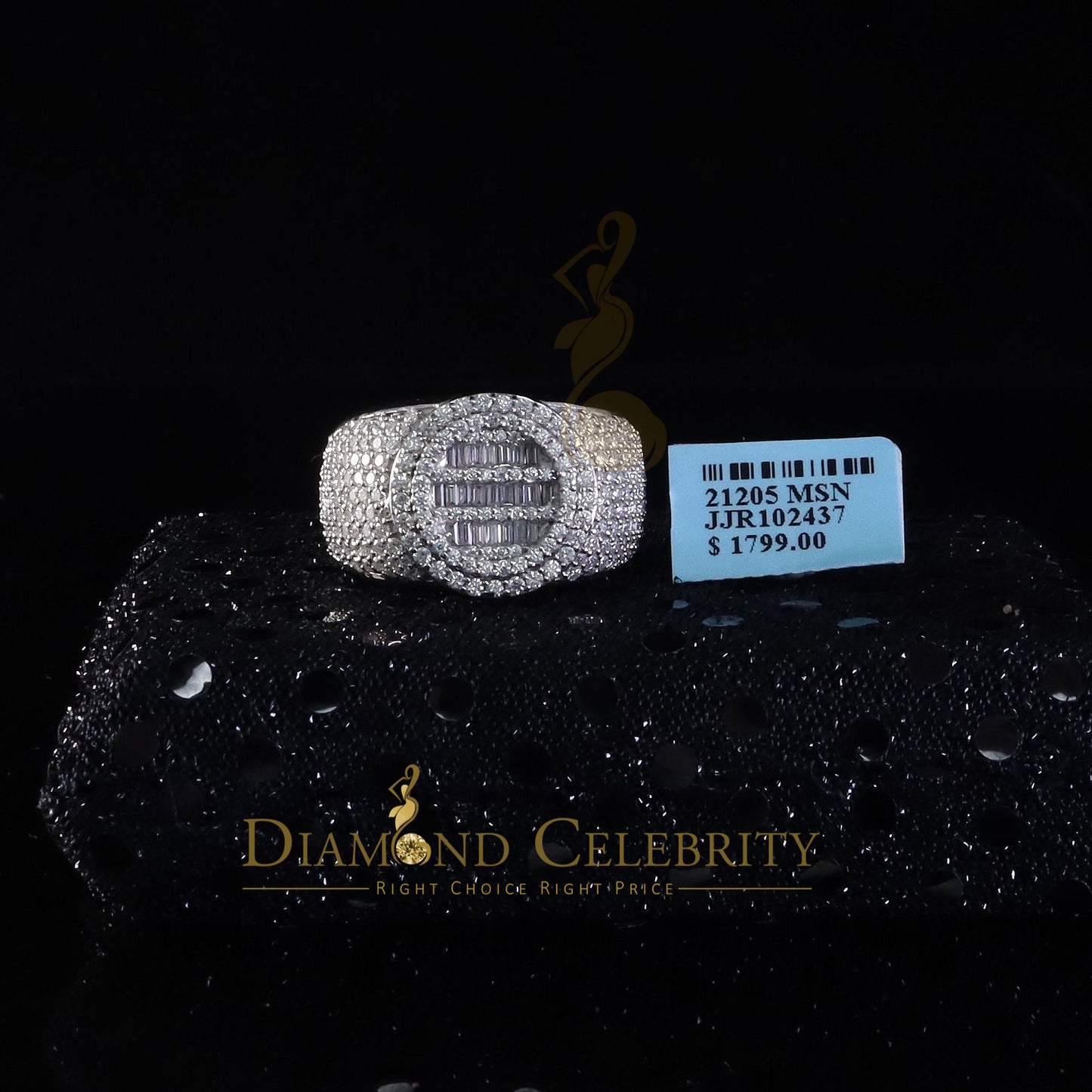 DiamondCelebritees 4.50ct White Silver VVS 'D' Moissanite Baguette Round Rings SZ 10 for Men's