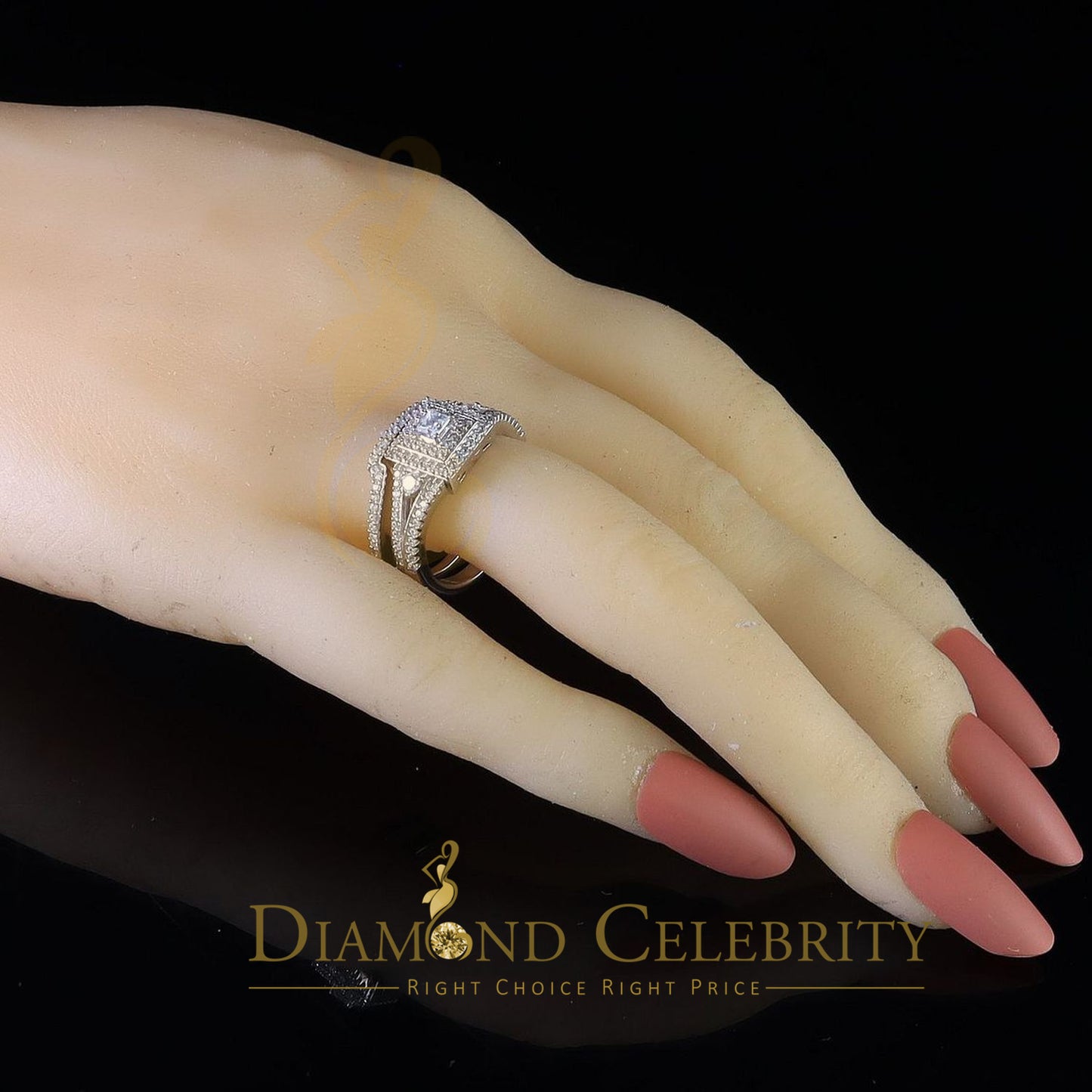 DiamondCelebritees 2.44ct Cubic Zirconia Sterling White Silver Square Bridal Womens Ring Size 7