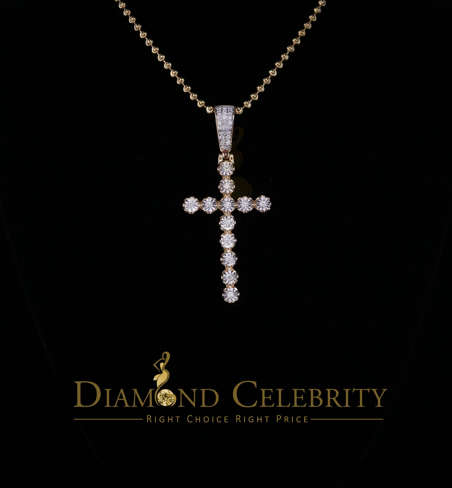 DiamondCelebritees Real 1.25ct Diamond Sterling Silver CROSS Charm Necklace Yellow Pendant