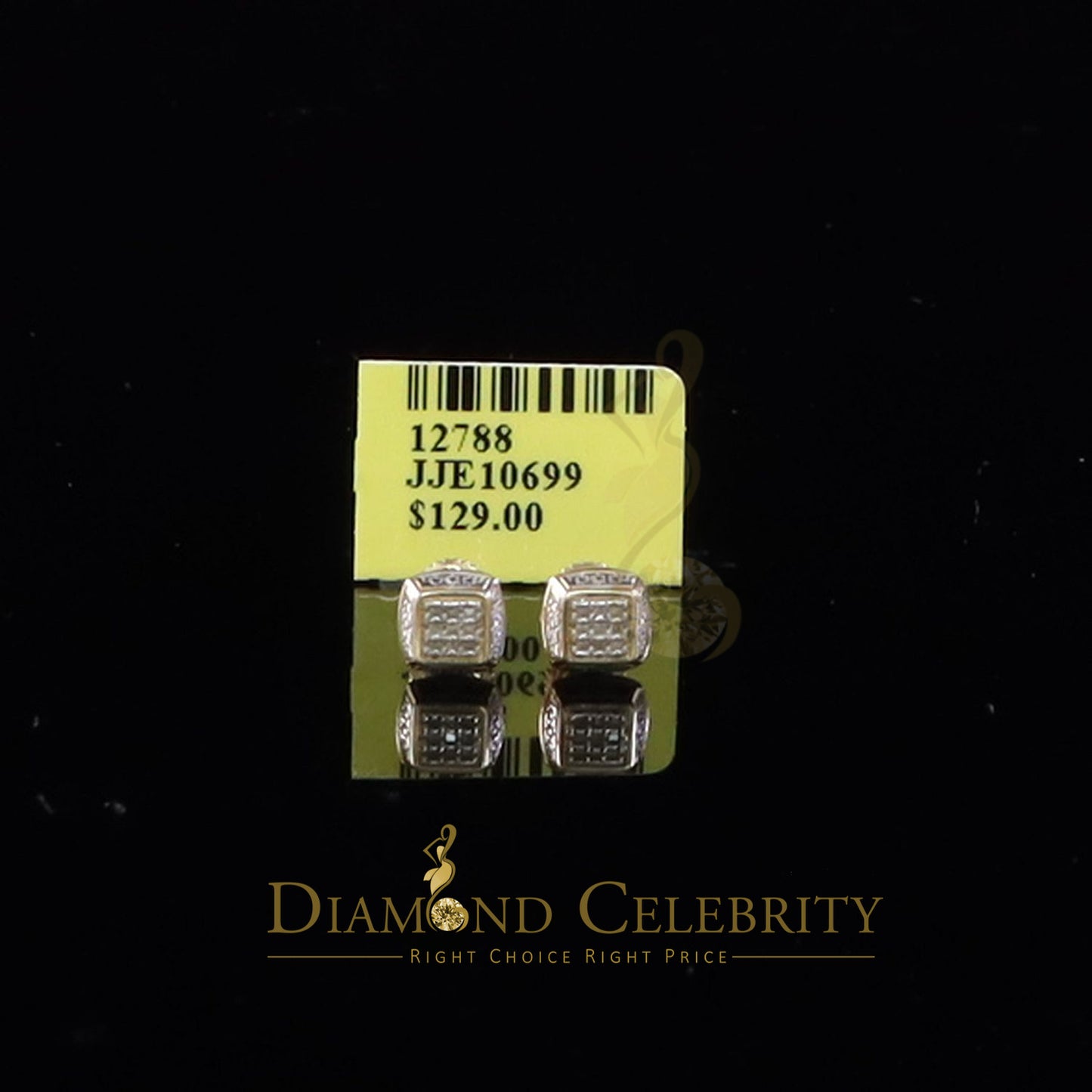 DiamondCelebritees 0.05ct Diamond Square Earrings For Women Yellow 925 Sterling Silver Stud For Men