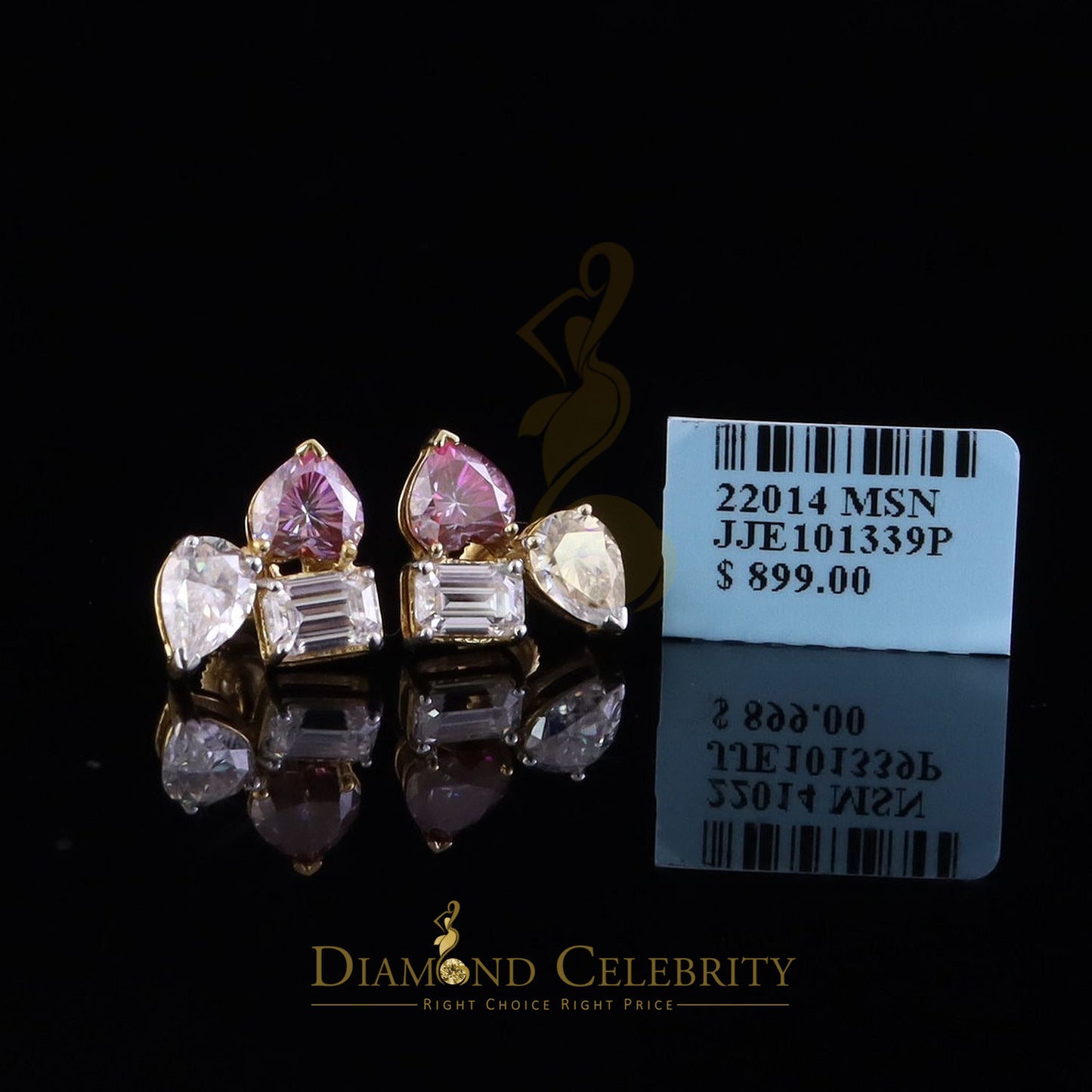 DiamondCelebritees Women's 925 Silver Yellow 5.00ct VVS D Pink Moissanite Toi et Moi Stud Earrings
