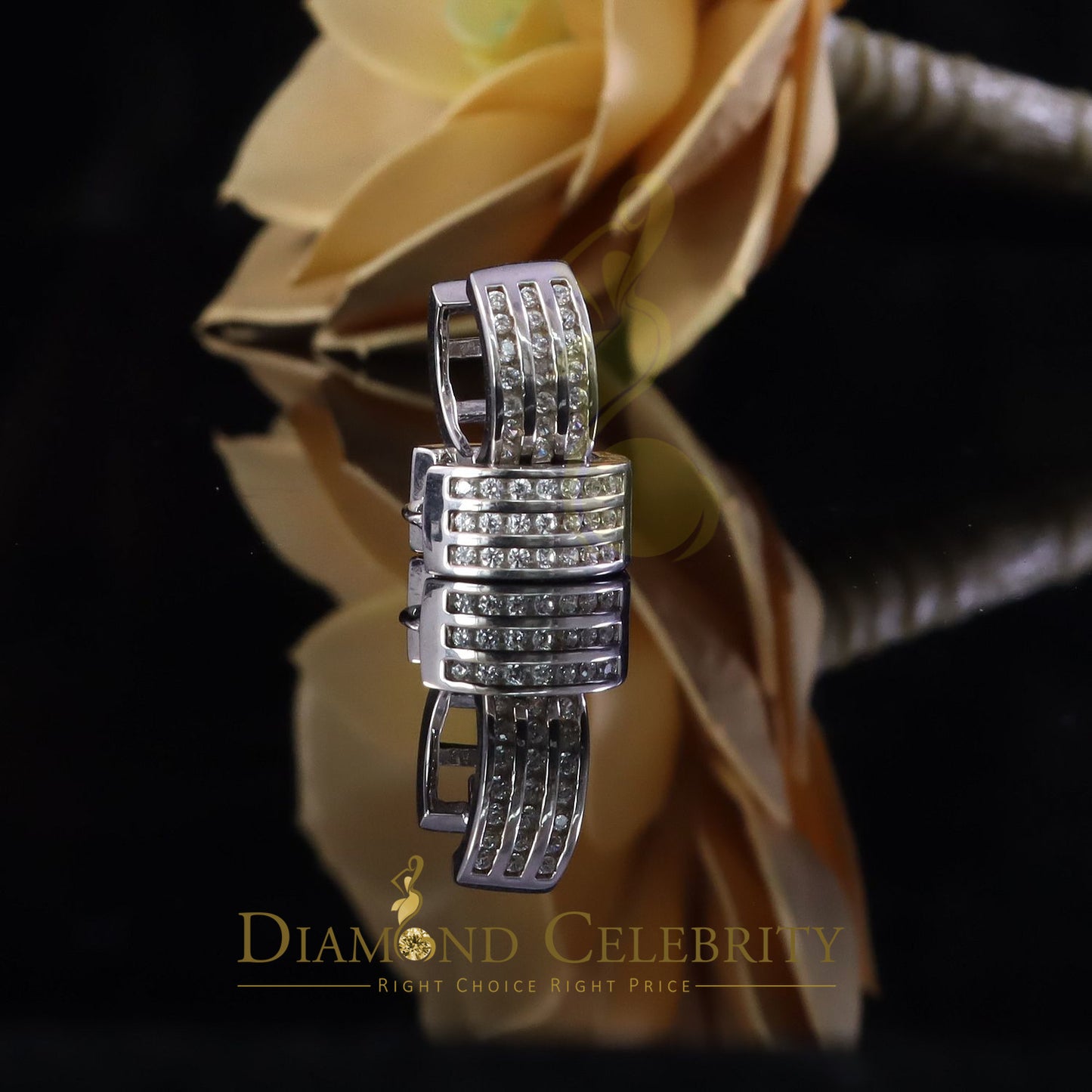 DiamondCelebritees Mens hip hop white Gold 925 Sterling Silver Iced 3 row Huggie Hoop earrings