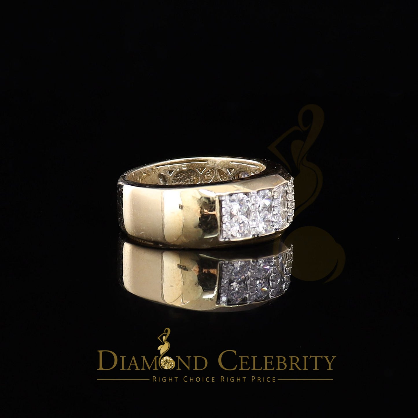 DiamondCelebritees 925 Sterling Yellow Silver With Cubic Zirconia 3.0ct Ring Men's Band Sz 10.5
