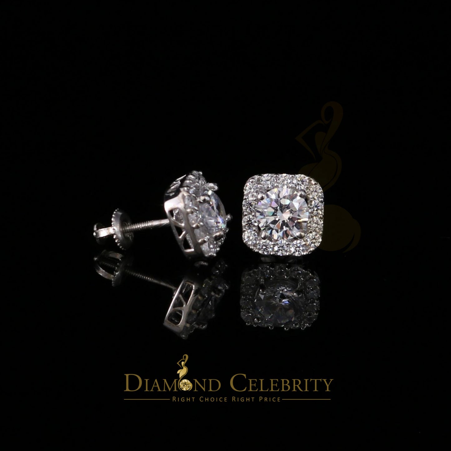 DiamondCelebritees White 3.8ct Cubic Zirconia 925 Sterling Silver Women's & Men's Square Earrings
