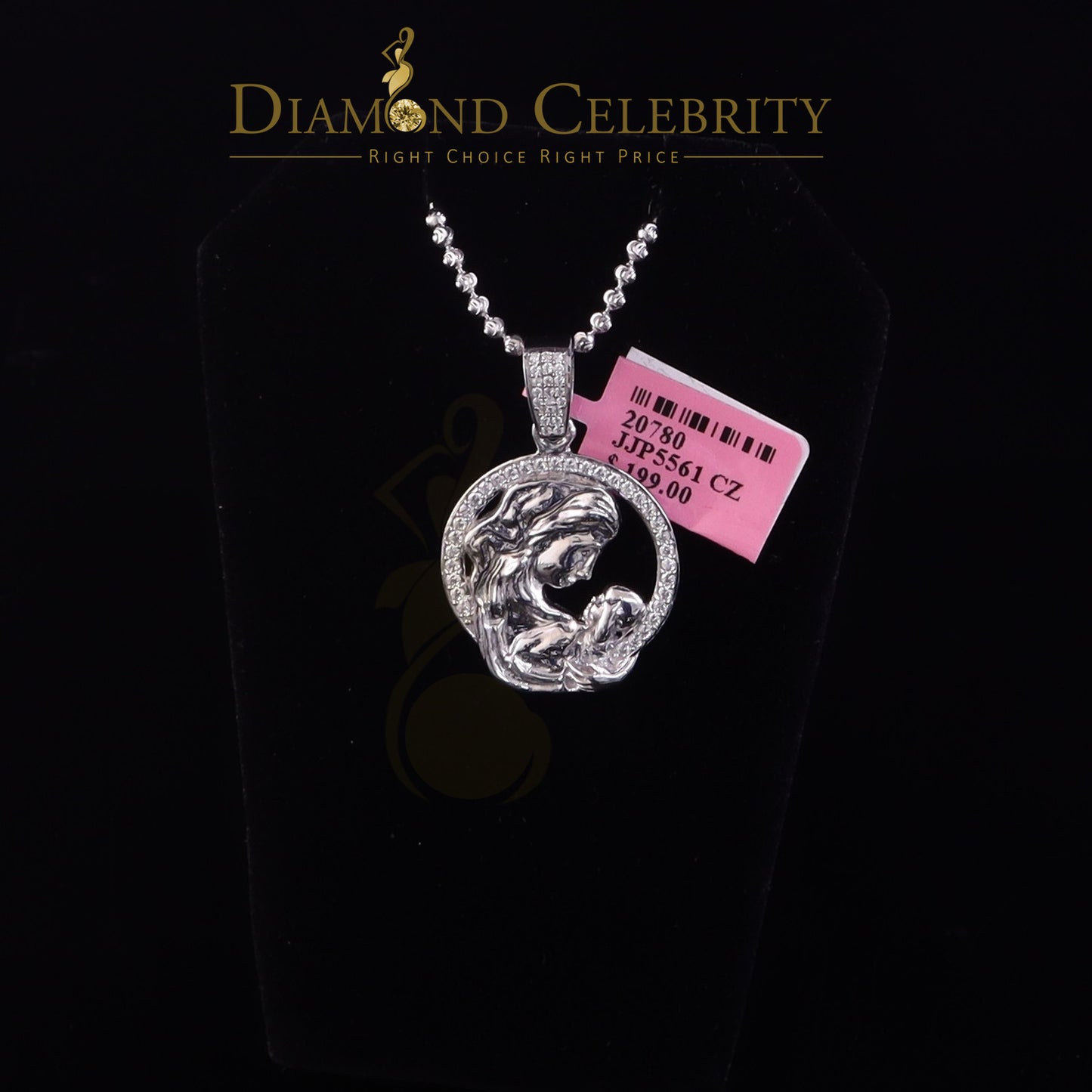 DiamondCelebritees Child and MOM Pendant for Mother's Day White 925 Silver 0.50ct Cubic Zirconia