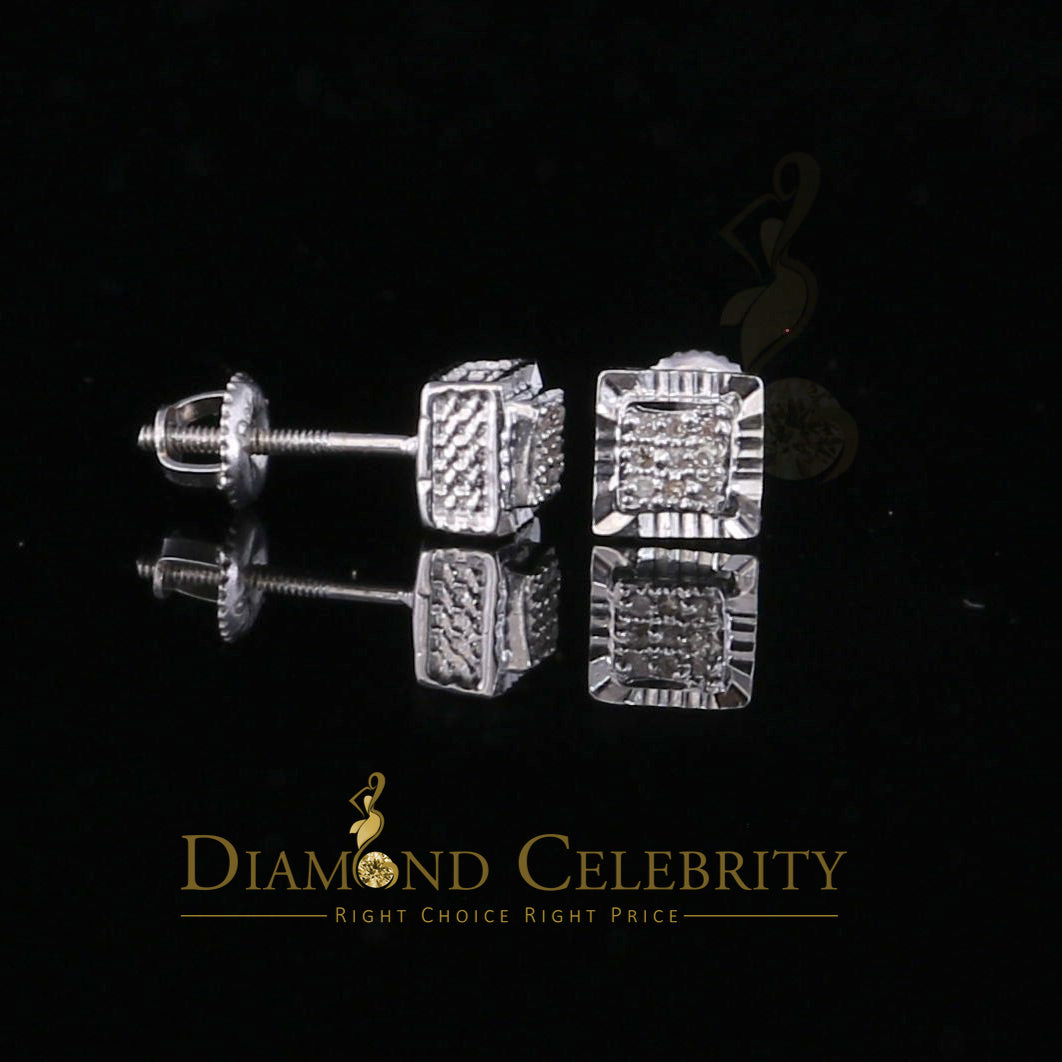 DiamondCelebritees 925 Sterling Silver 0.05ct Diamond White Square Earring For Men's / Women's