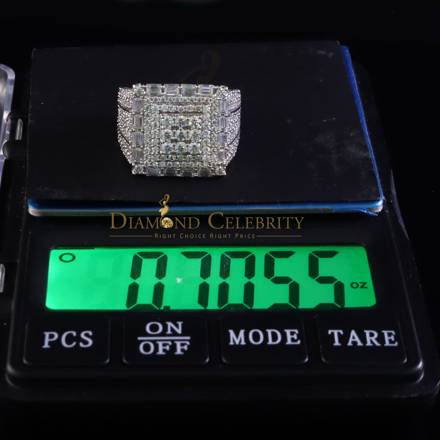 DiamondCelebritees 5.00ct VVS 'D' Moissanite 925 Silver White Rectangle Rings Size 10 for Men's