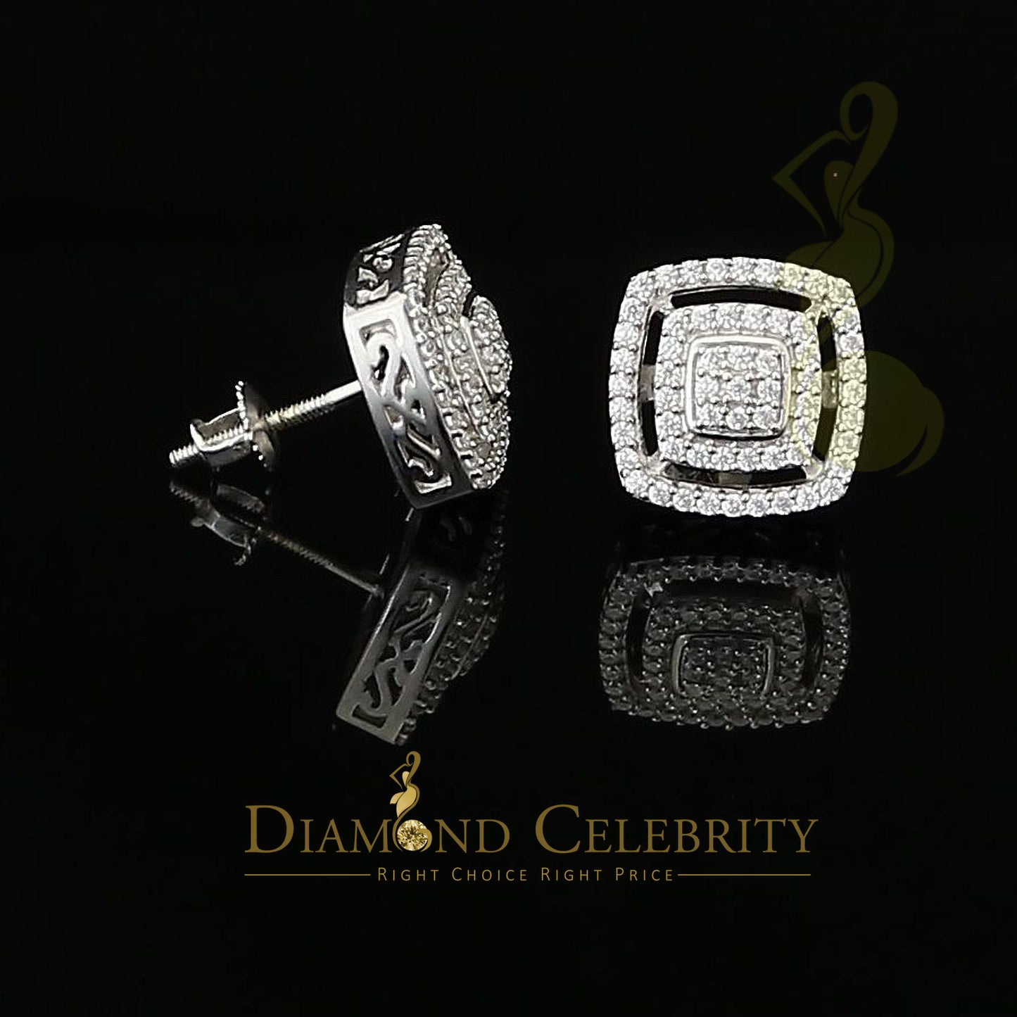 DiamondCelebritees White 925 Silver 1.22ct Cubic Zirconia Women's & Men's Hip Hop Square Earrings