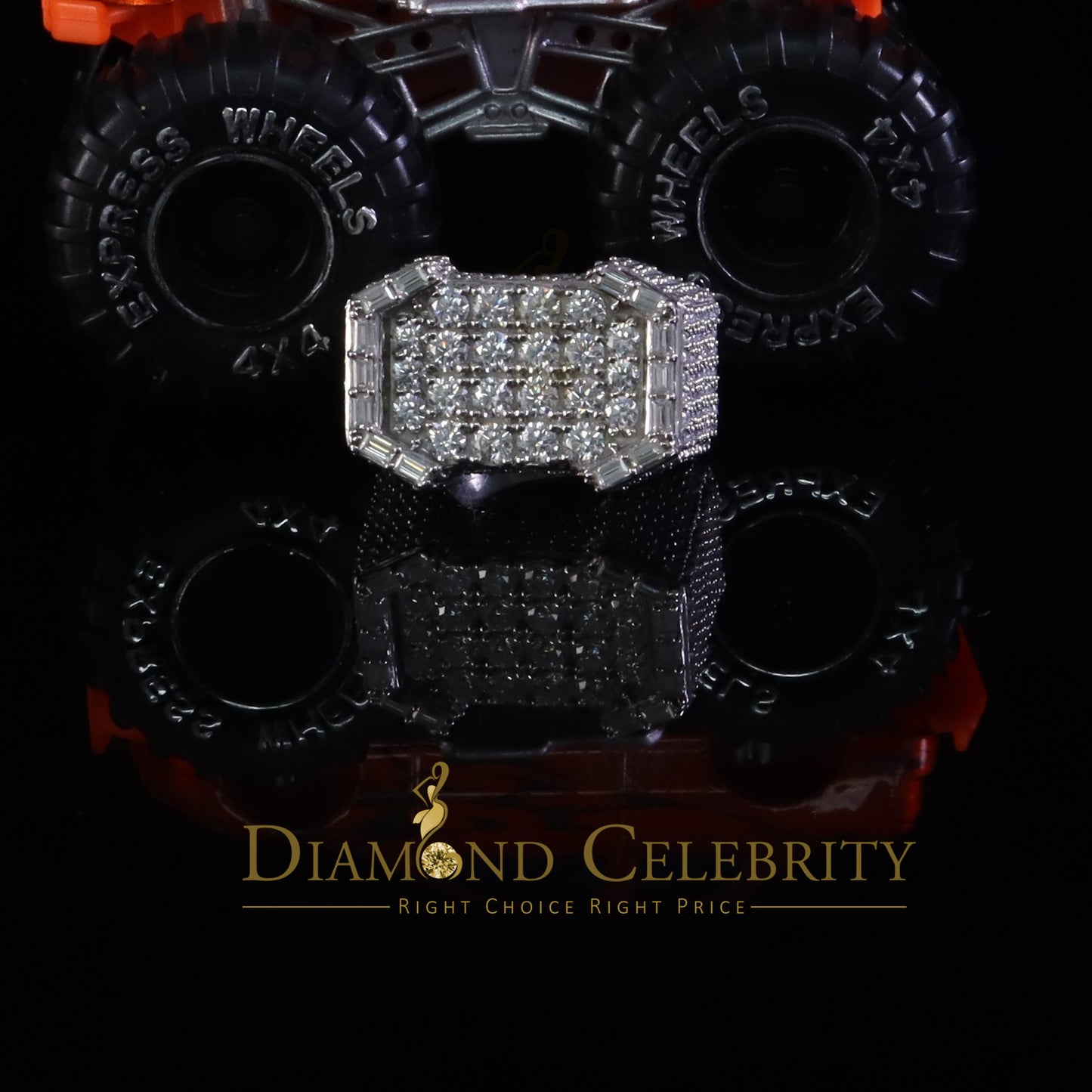DiamondCelebritees Men's 925 White Silver 6.50ct VVS 'D' Baguette Moissanite Octagone Rings Size 10