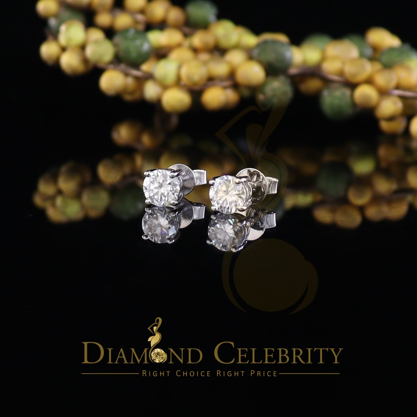Diamondcelebritees 1.25ct VVS 'D' Moissanite Men's/Womens 925 Silver White Round Stud Earrings
