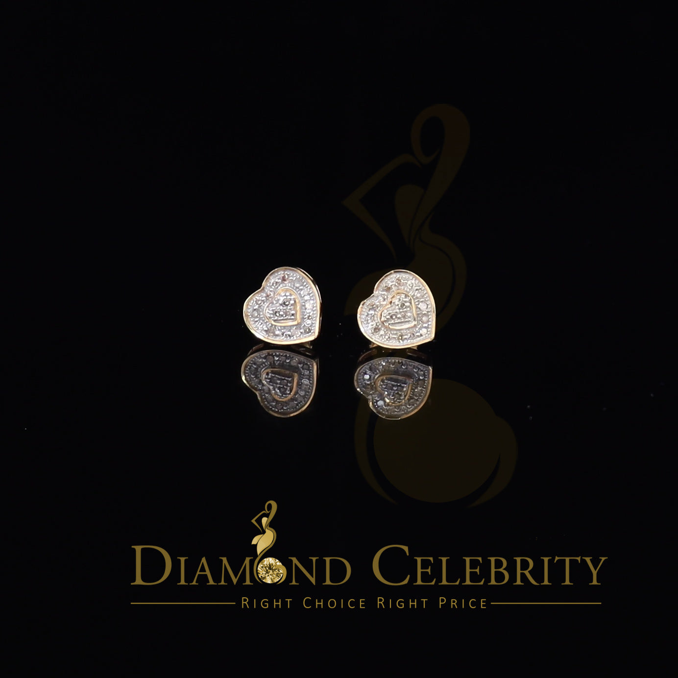 DiamondCelebritees Micro Pave 0.11ct Real Diamonds 925 Yellow Silver Women's & Men's Heart Earrings