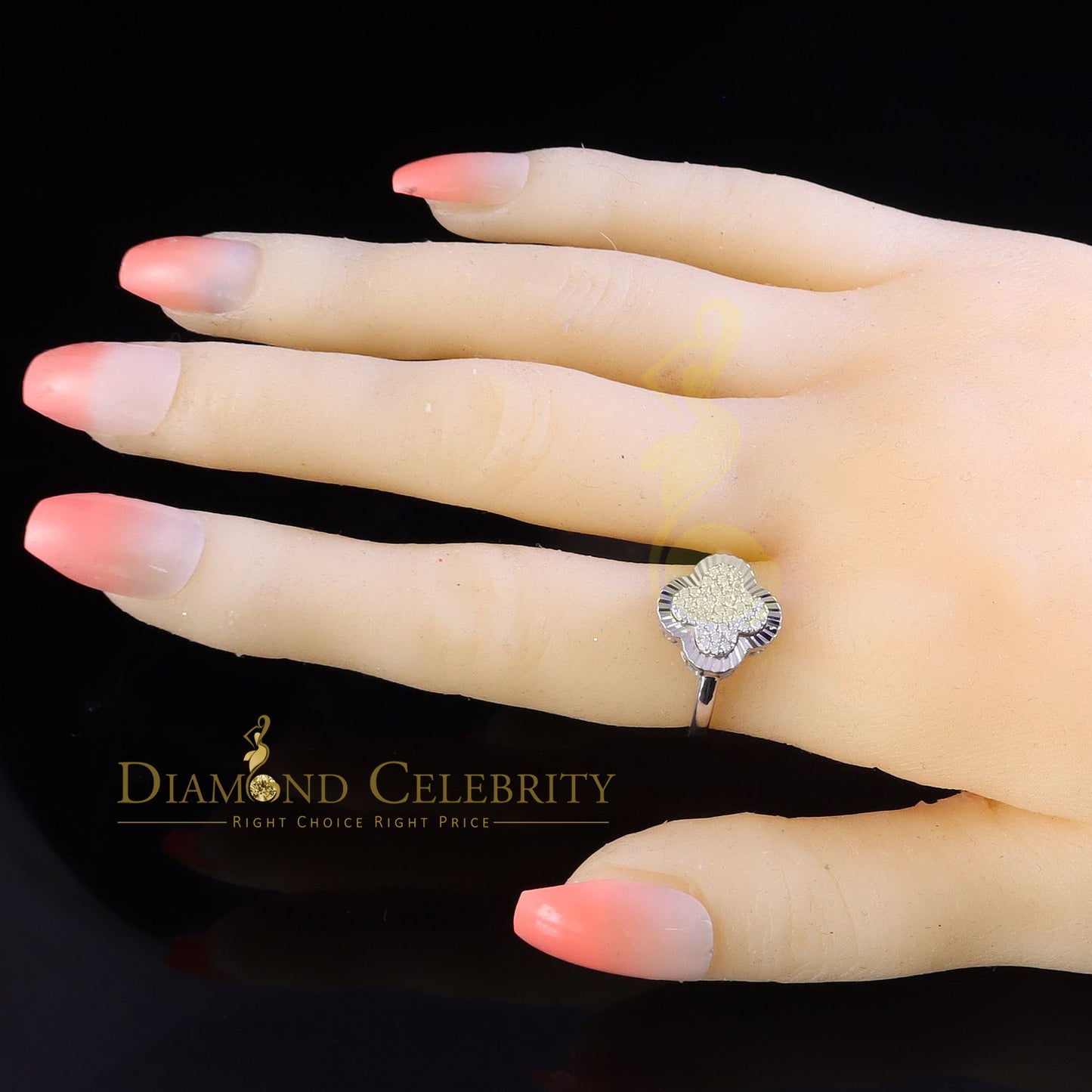 DiamondCelebritees 1.50ctVVS D Silver Moissanite Clover Shape Ring925Silver Size8 for Men's/Women's