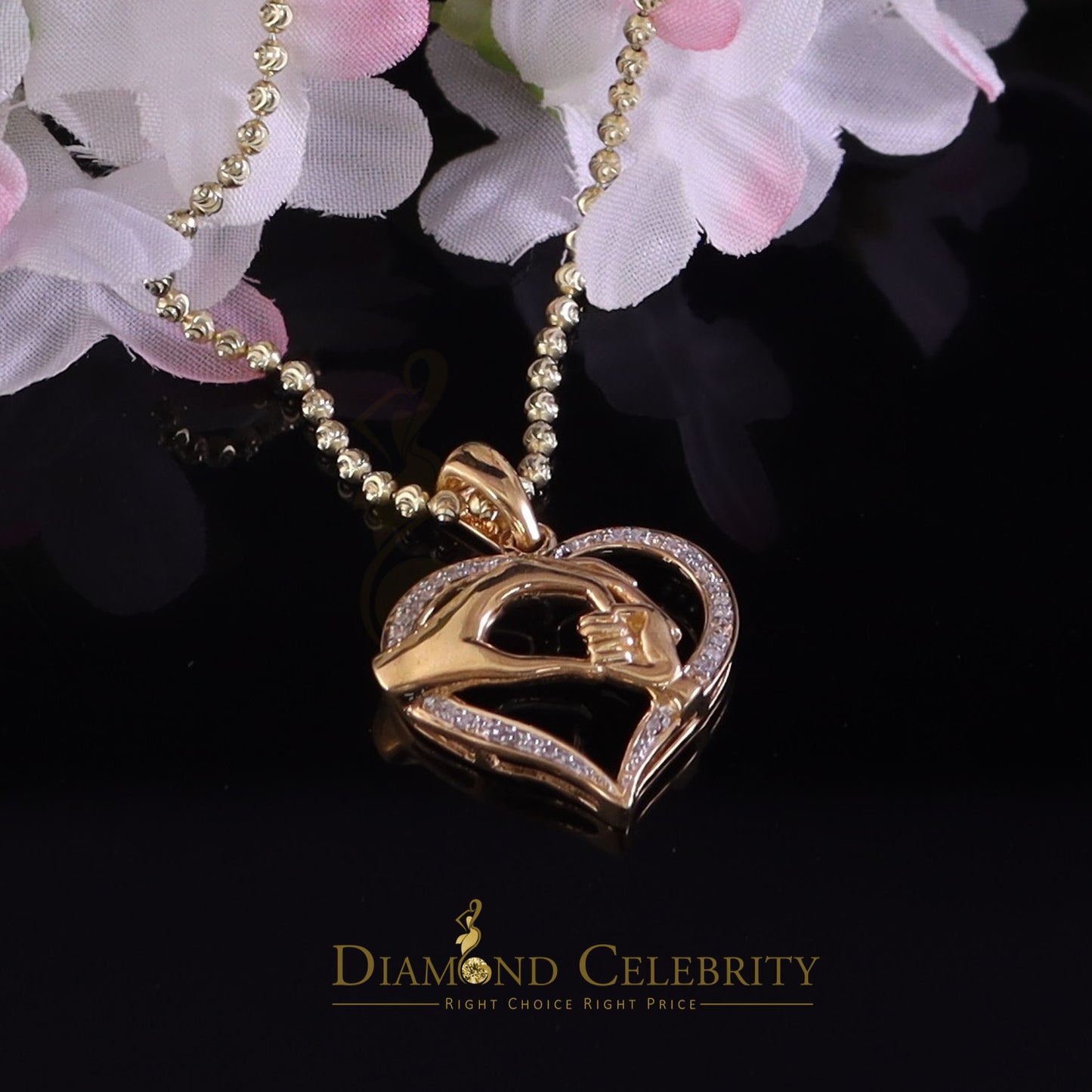 DiamondCelebritees Real 0.10ct Diamond Sterling Silver Heart In MOM'S CARE Necklace Yellow Pendant