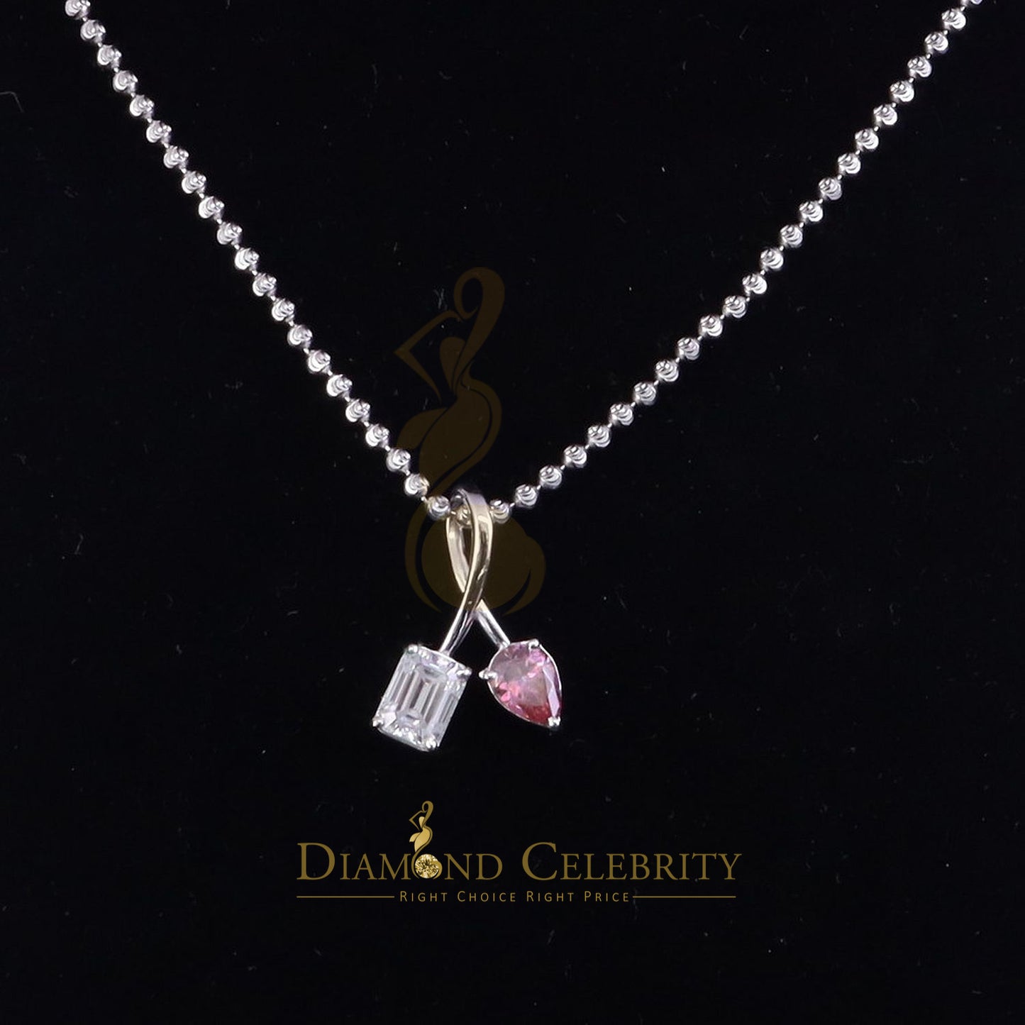 Diamondcelebritees Women's White 925 Silver White 2.00ct VVS 'D' Pink Moissanite Toi et Moi Pendant