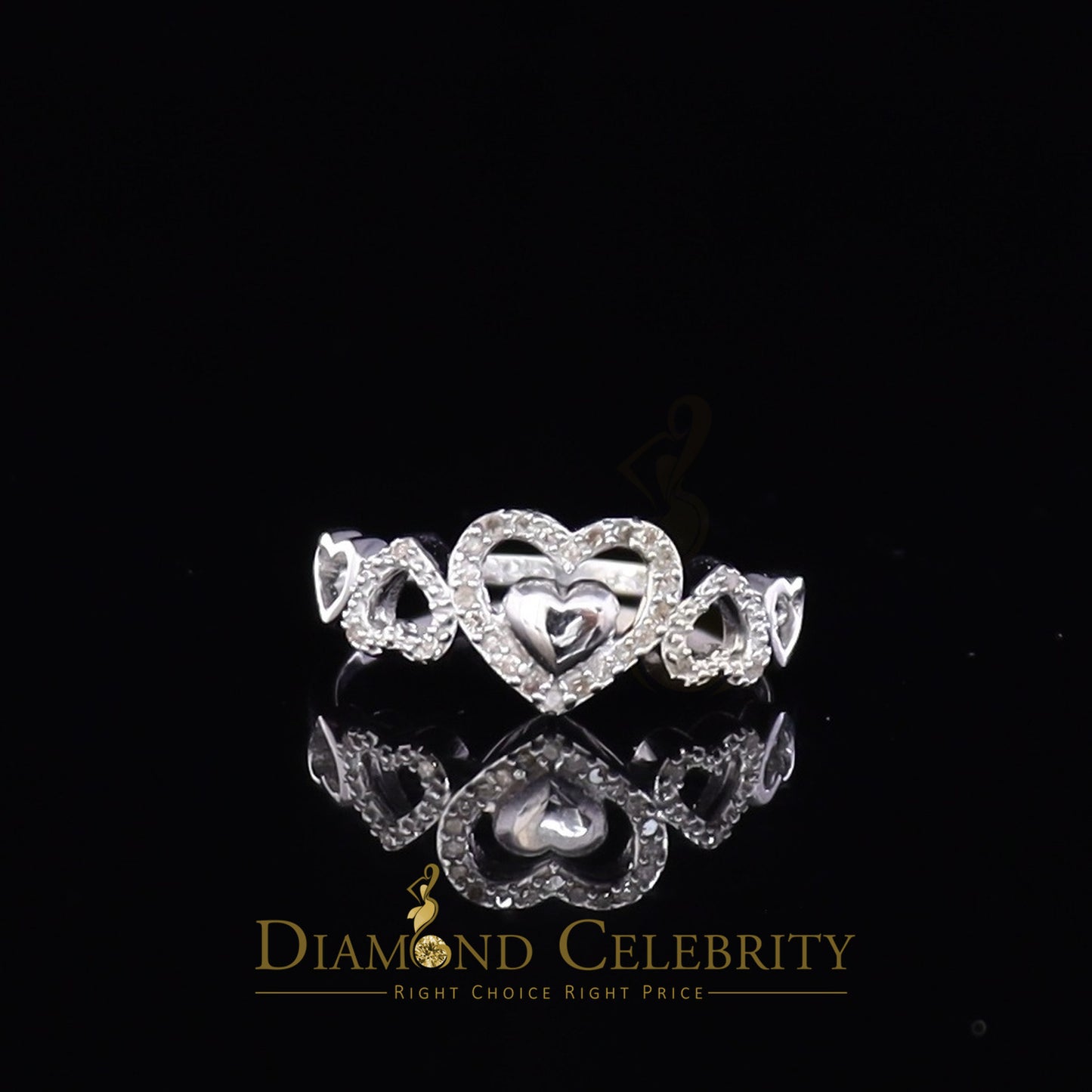 DiamondCelebritees 0.14 CT Real Diamond 925 Sterling Silver White Delicate Womens Heart Ring Size 7