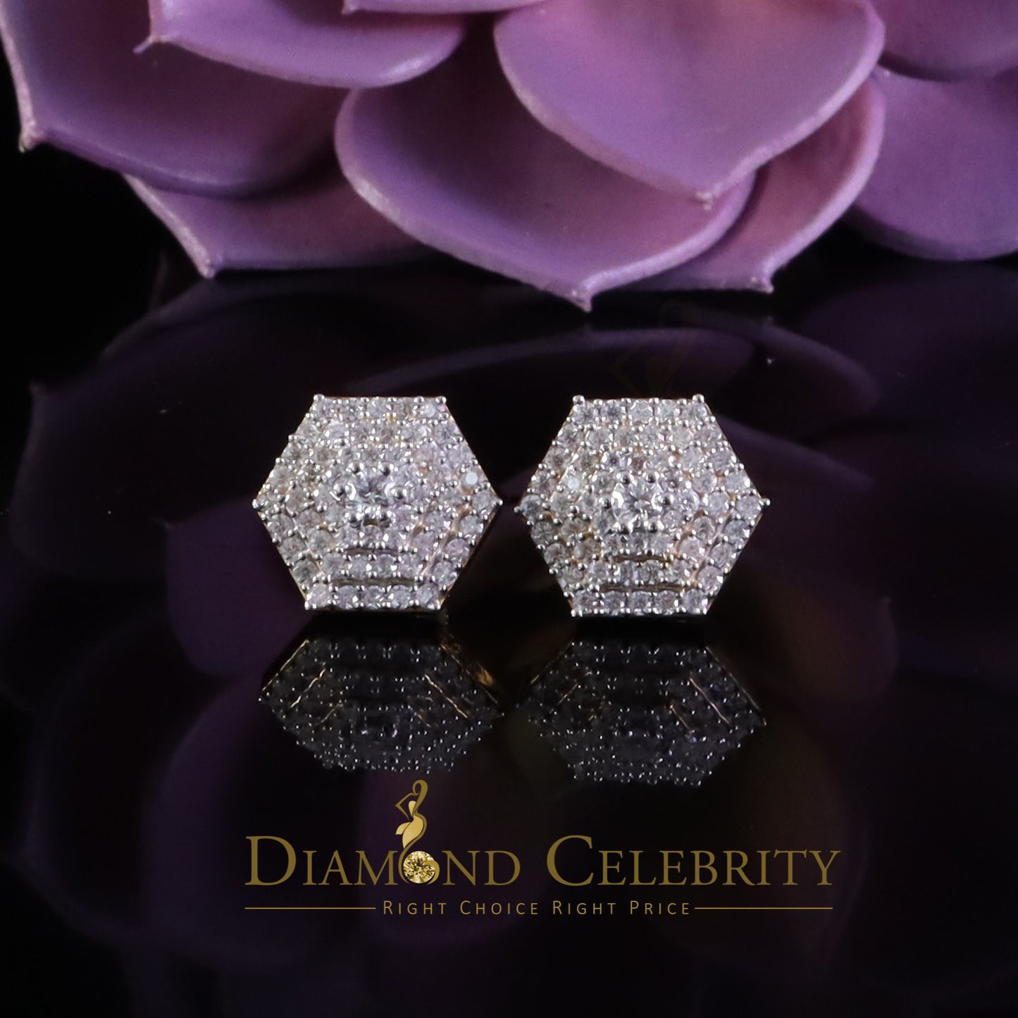 DiamondCelebritees Yellow Hexogonal Stud Earrings 1.0ct VVS 'D' Moissanite 925 Silver Men's/Women's