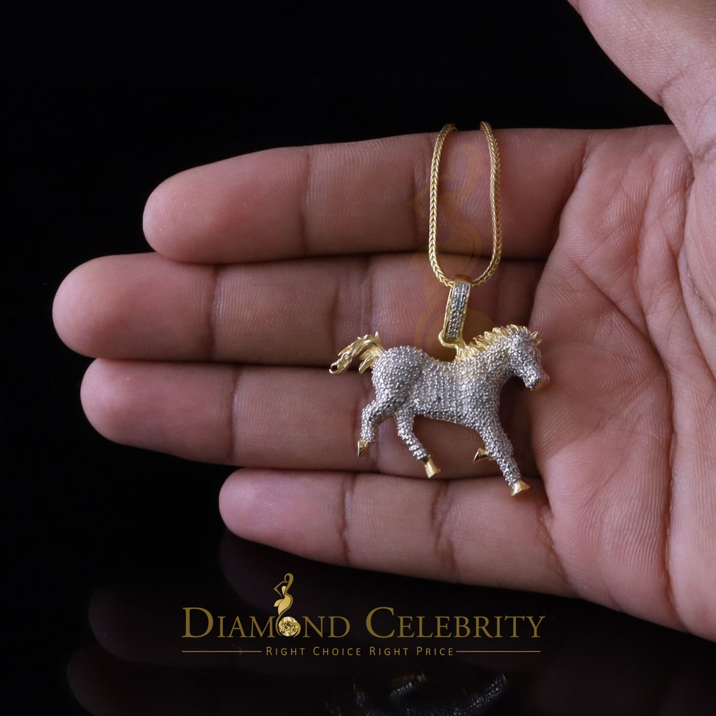 DiamondCelebritees Real 0.33ct Diamond 925 Sterling Silver HORSE Yellow Charm Necklace Pendant