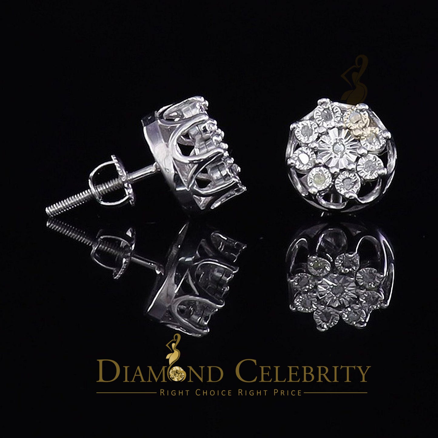 DiamondCelebritees 925 Sterling Silver White 0.10ct Diamond For Men's & Women's Floral Earrings