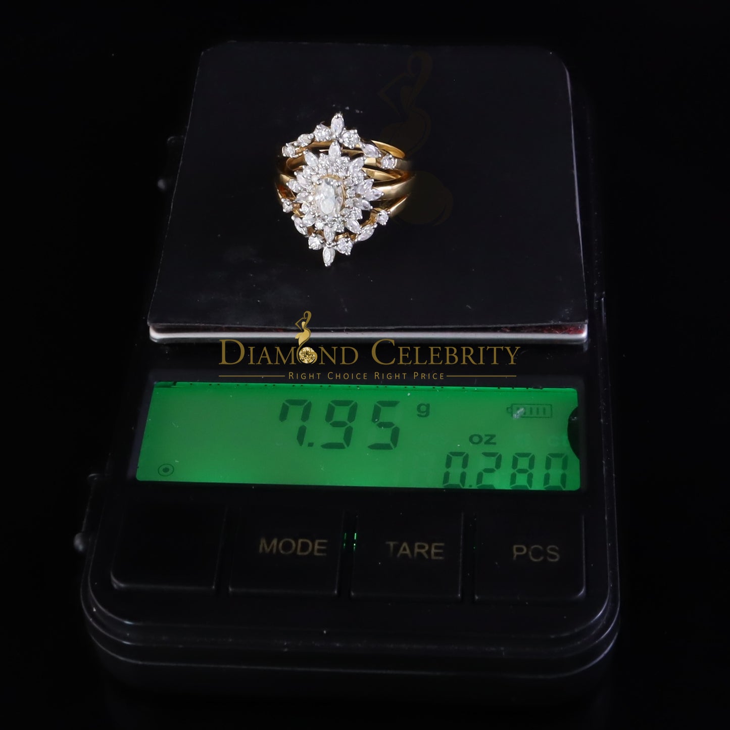 DiamondCelebritees 925 Silver Moissanite Enhancer Guard Wrap 2.00ct Yellow Engagement Ring Size 7