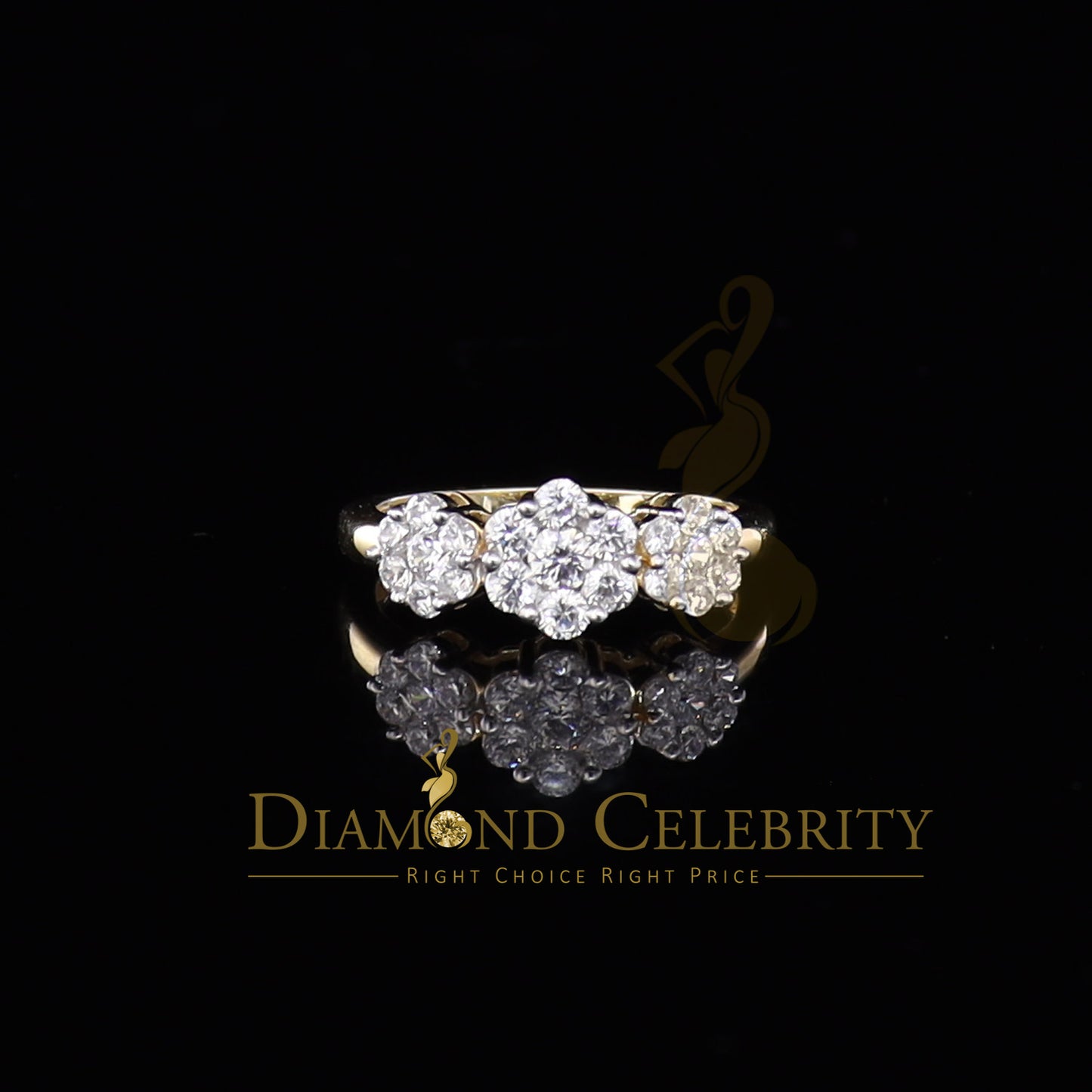 DiamondCelebritees Sterling Yellow Silver Floral-Shaped Cubic Zirconia 2.0ct Womens Ring Size 7