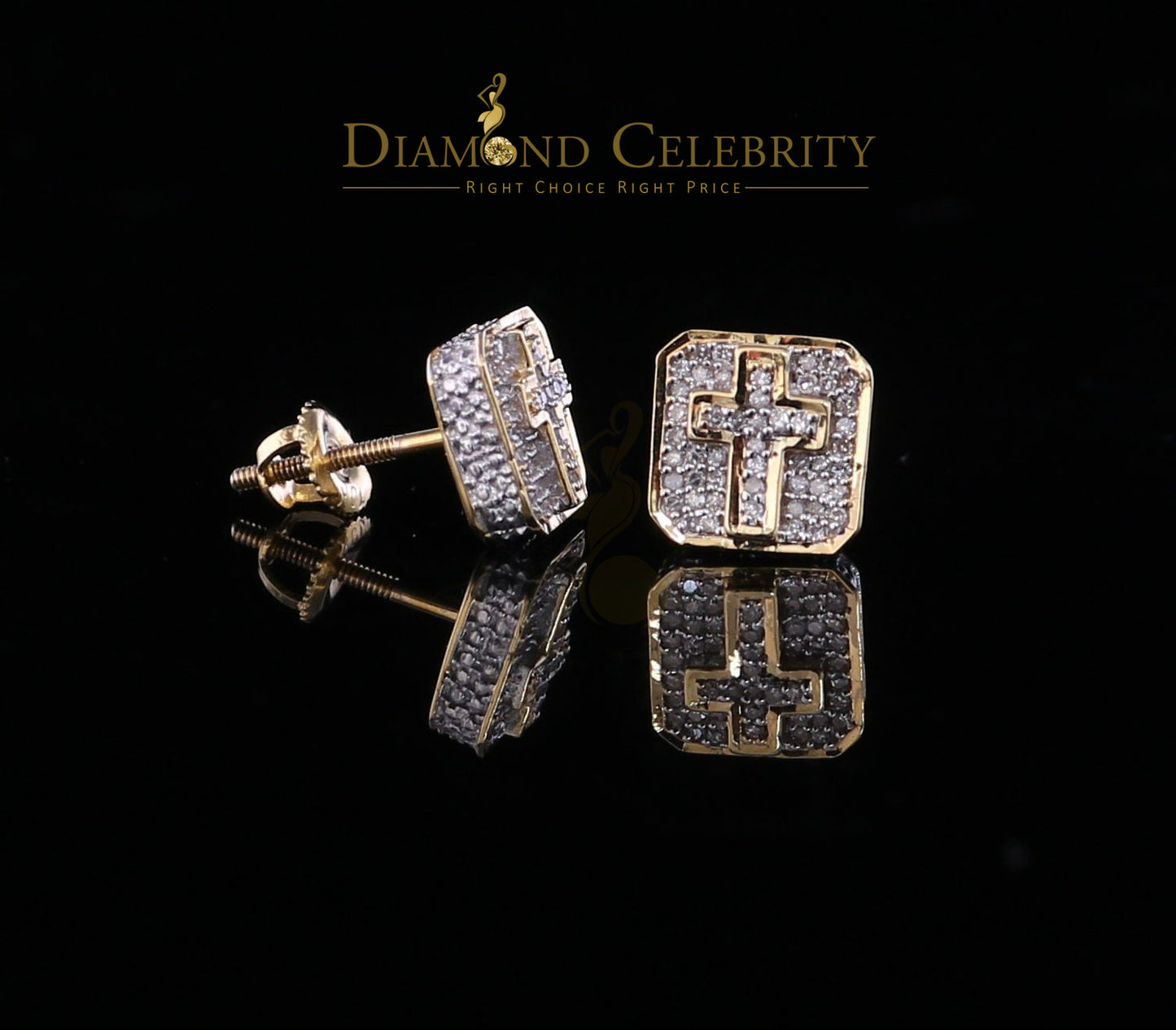 DiamondCelebritees10K Real Yellow Gold Real Micro Diamond 0.25CT Men's/Women's Stud Earring
