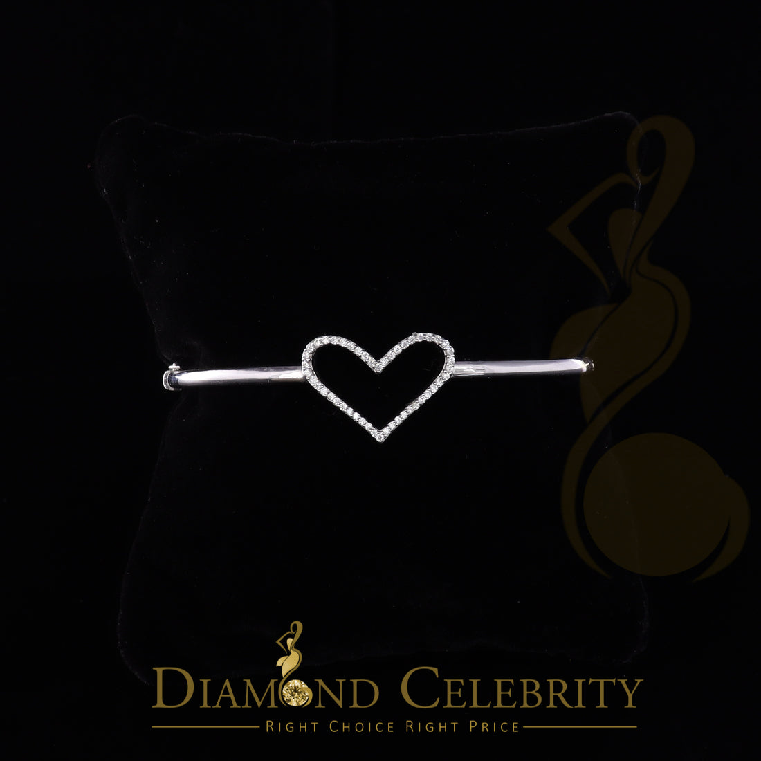 DiamondCelebritees 925 Sterling Silver White Heart Shape Bangle 0.45ct Cubic Zirconia SZ 7 Inch