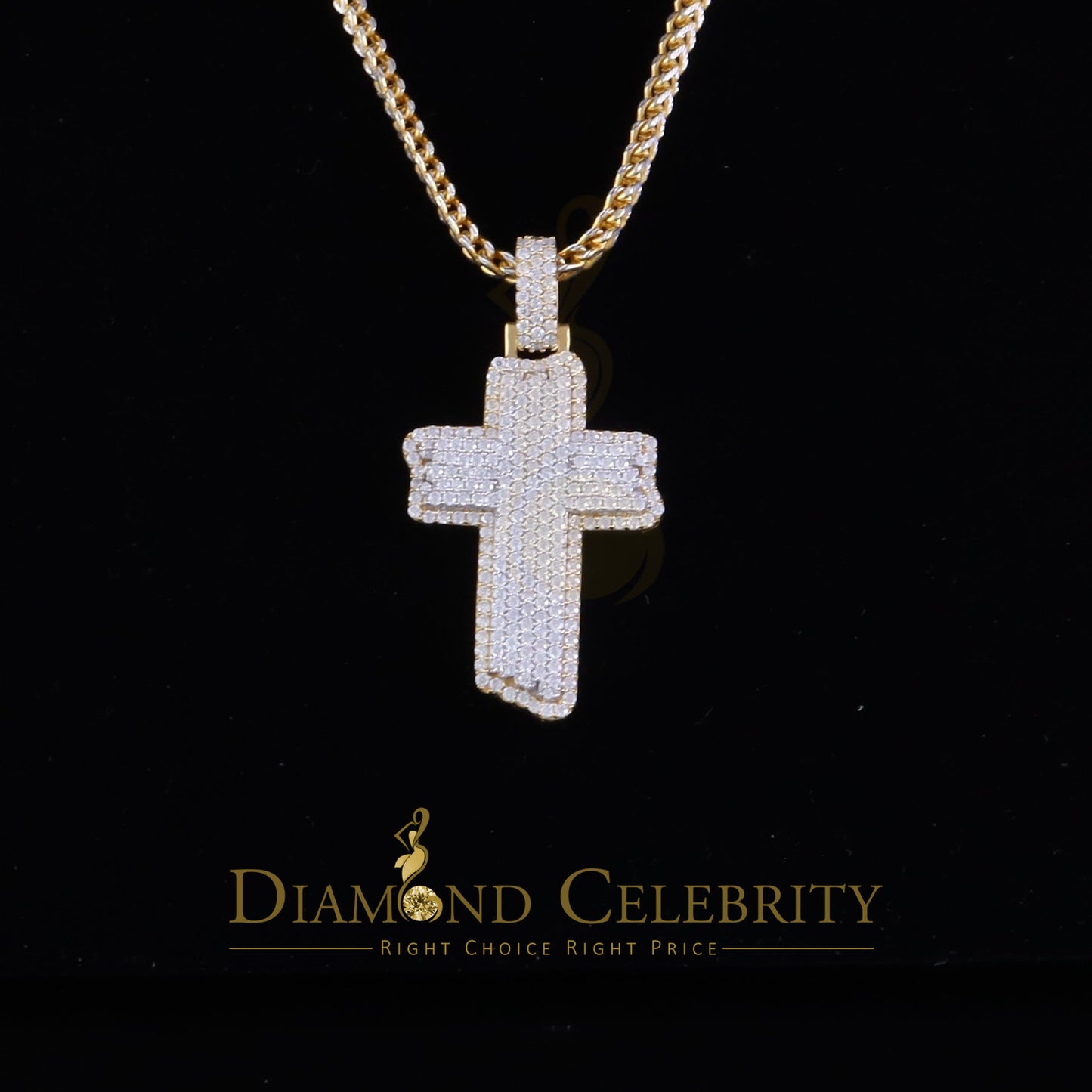 Diamondcelebritees Yellow Sterling Silver 3.0ct VVS D Moissanite Charm Cross Pendant Men's & Women