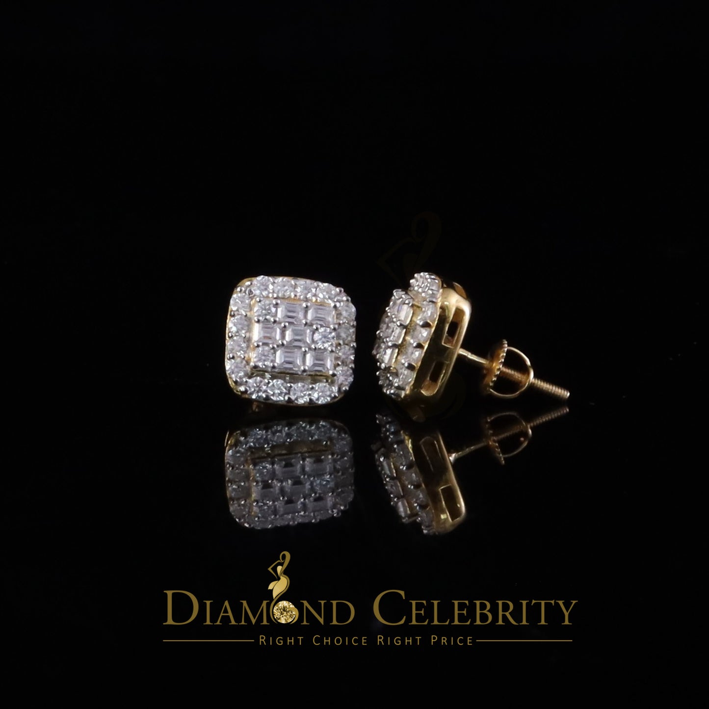 DiamondCelebritees Yellow 925 Silver 1.50ct VVS 'D' Baguette Moissanite Stud Earrings Men's/Women's