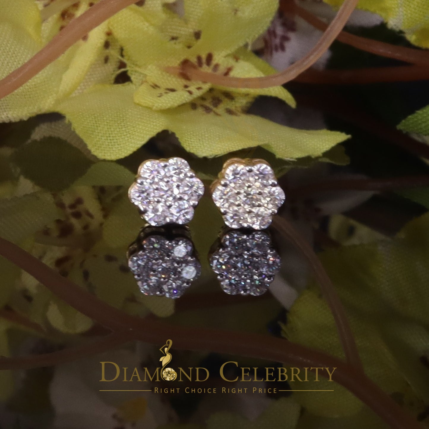 DiamondCelebritees Men's/Womens 925 Silver Yellow 0.50ct VVS 'D' Moissanite Floral Stud Earrings