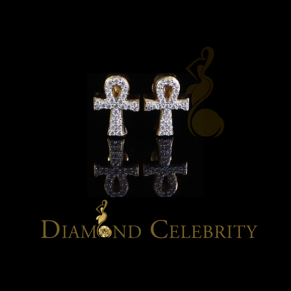 DiamondCelebritees Small Men's/Womens 0.50ct VVS 'D' Moissanite 925 Silver Yellow Ankh Stud Earring