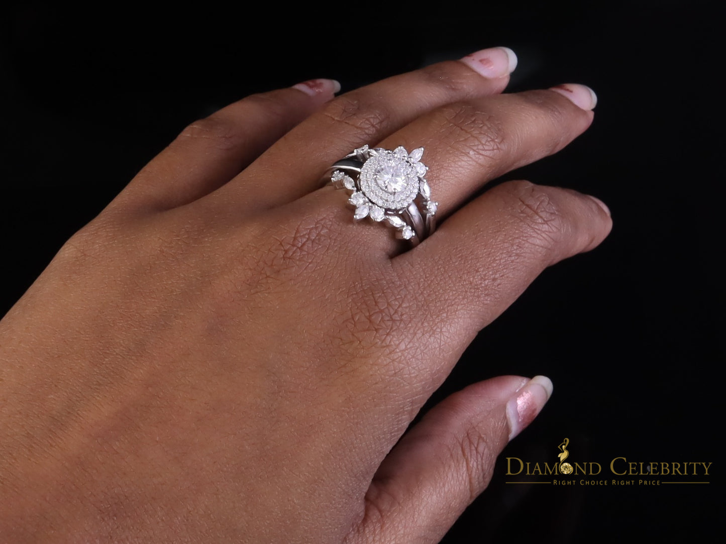 DiamondCelebritees 925 Silver Moissanite White Enhancer Round 1.66ct Wrap Insert Ring Sz7 For Women