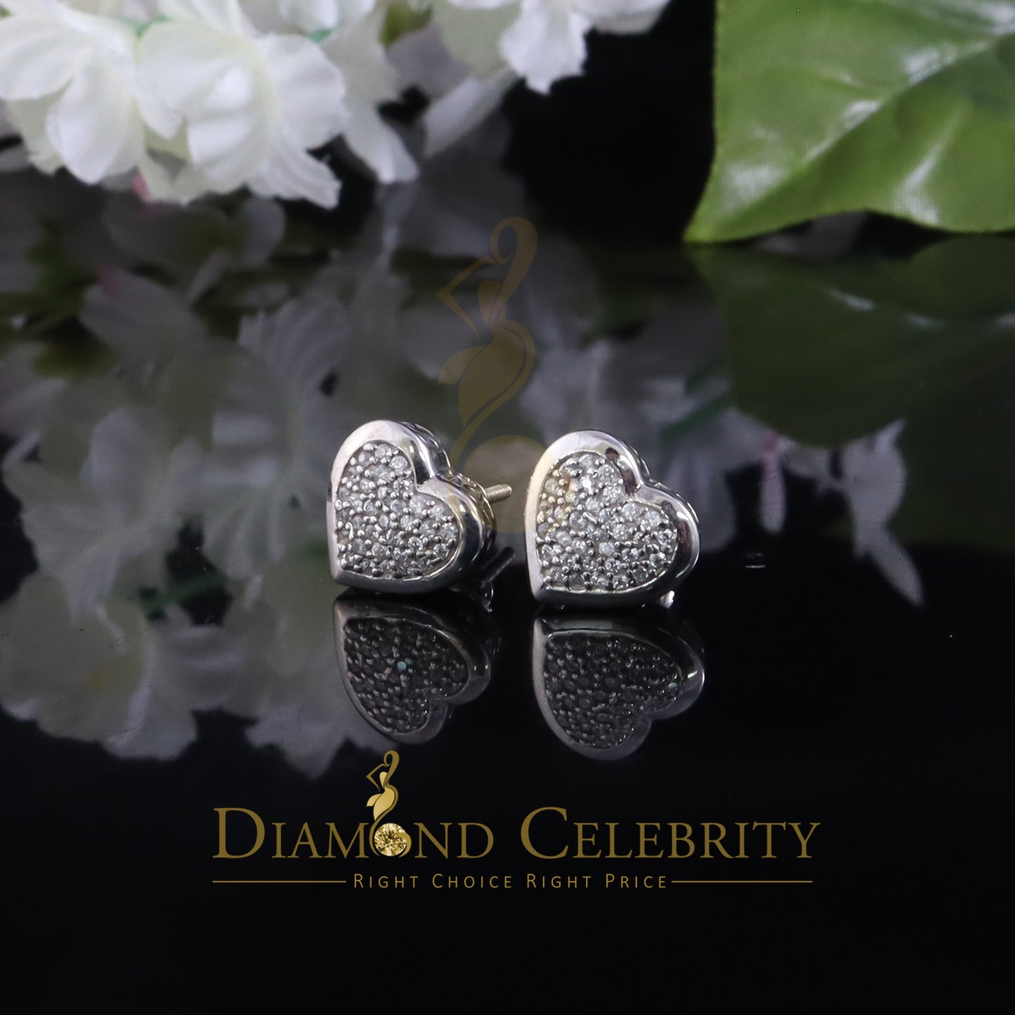 DiamondCelebritees 925 Sterling White Silver 0.71ct Cubic Zirconia Heart Women's Stud Earrings