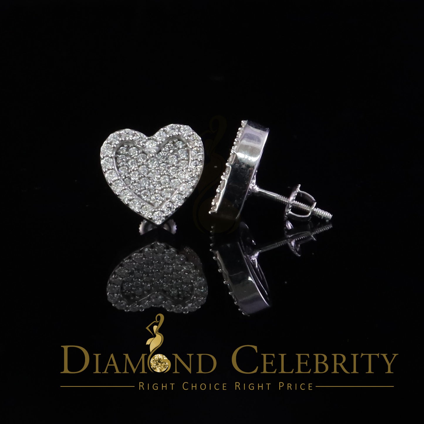 Diamondcelebritees 925 White Silver 1.00ct VVS 'D' Moissanite Heart Stud Earring Men's/Womens
