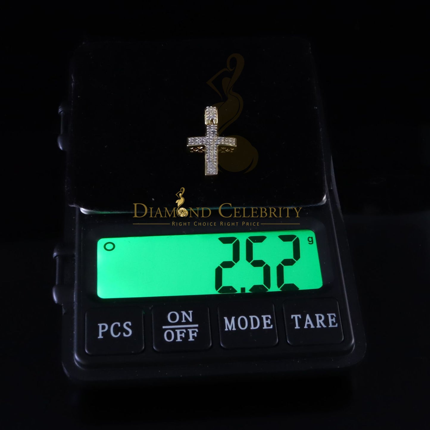 DiamondCelebritees Real 0.33ct Diamond 925 Yellow Sterling Silver CROSS Charm Necklace Pendant