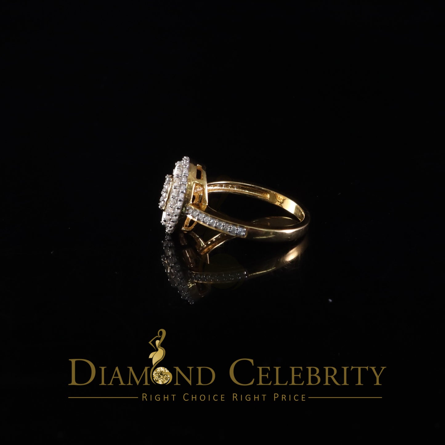DiamondCelebritees Womens 925 Sterling Silver Yellow 1.0ct VVS D Baguette Moissanite Oval Ring SZ 7