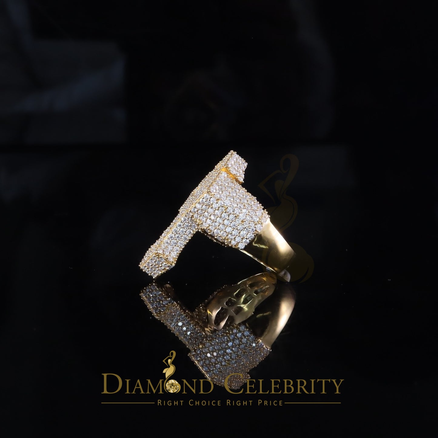 DiamondCelebritees Men's Yellow Cross 925 Sterling Silver 5.50ct VVS D Moissanite Rings Size 10