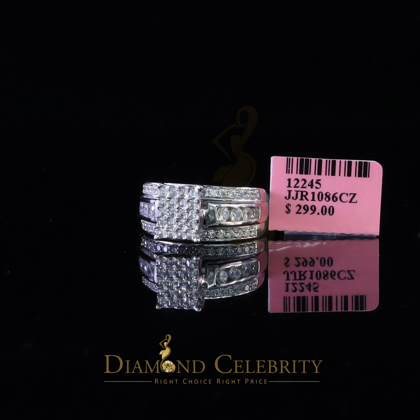 DiamondCelebritees 3.20ct White Cubic Zirconia 925 Silver Cinderella Womens Engagement Ring SZ 8