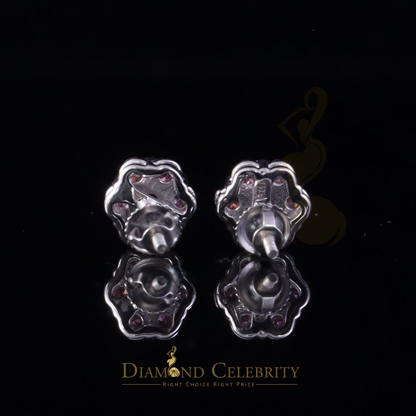 Diamondcelebritees Mens/Womens 925 Silver White 1.00ct VVS 'D' Pink Moissanite Floral Stud Earrings