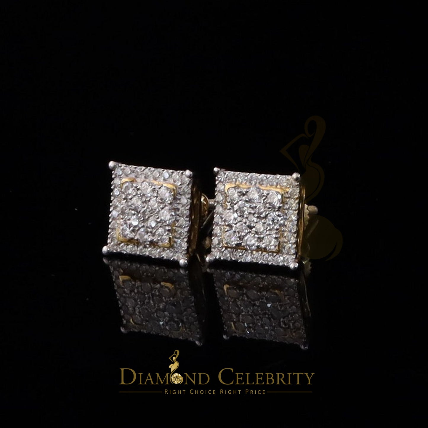DiamondCelebritees Men's/Womens 925 Silver Yellow 0.55ct VVS 'D' Moissanite Square Stud Earrings